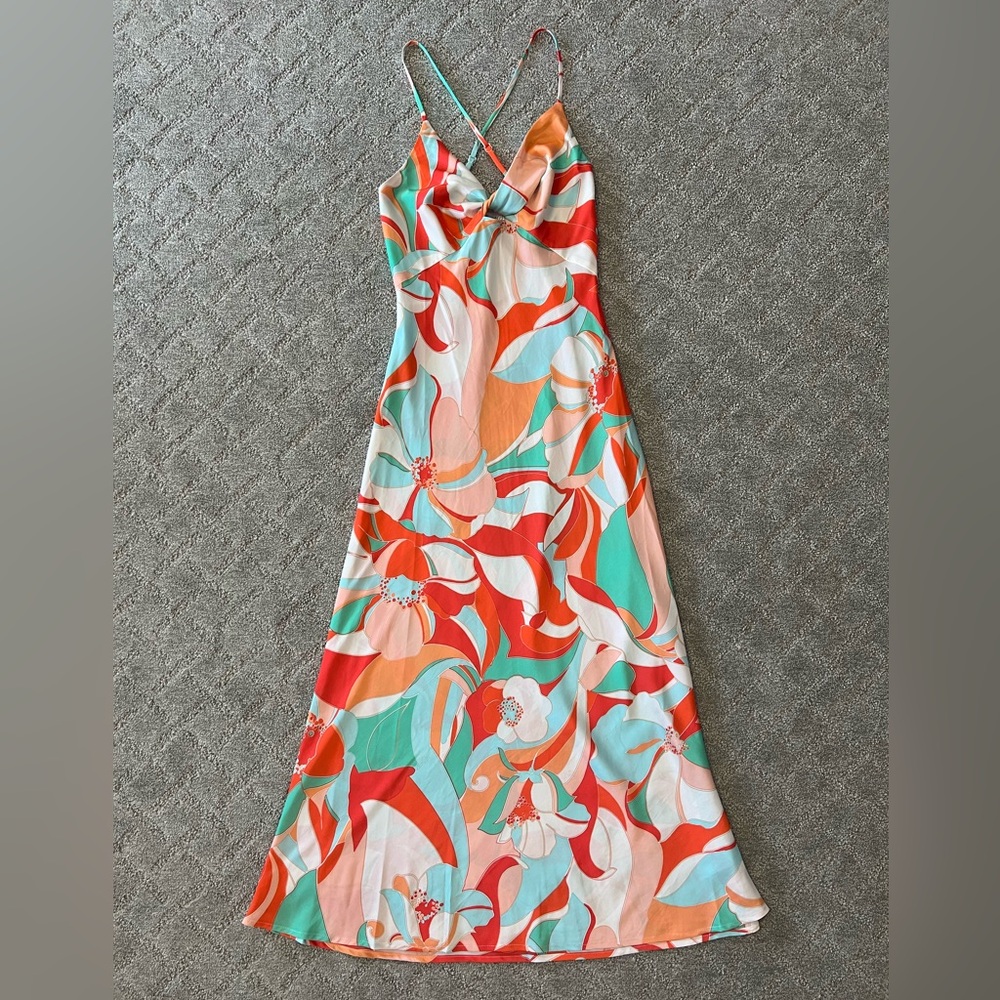 Retro Floral Silk Midi Dress